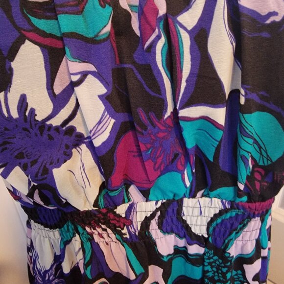 Elle Women's Blue Floral Polyester Scoop Neck Sleeveless Long Maxi - Picture 5 of 16